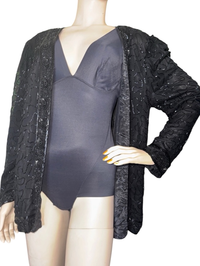 Vintage Black Beaded Sequined Cardigan